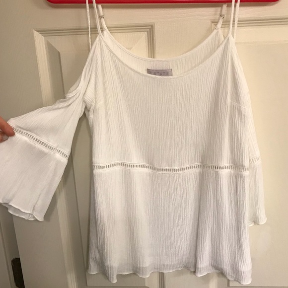 1. State Tops - Cold Shoulder Spaghetti Strap Boho Top in White